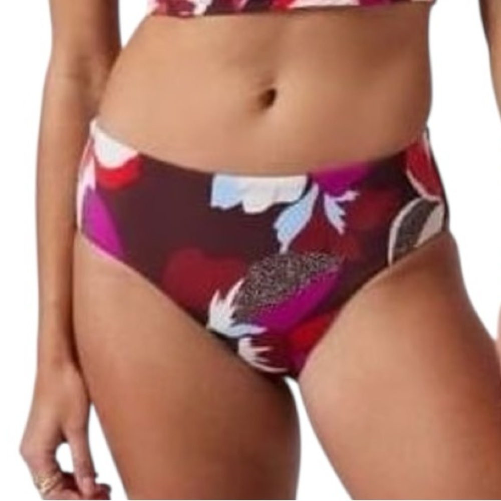 Athleta Floral High Rise Bikini Bottoms in Burgundy, Pink, White